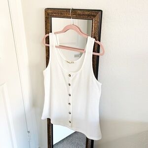 Liberty Love white waffle knit button tank top